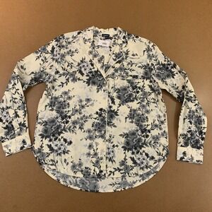 Gap Body Womens Size XS Gray Floral Print Poplin Long Sleeve Pajama Shirt NWT